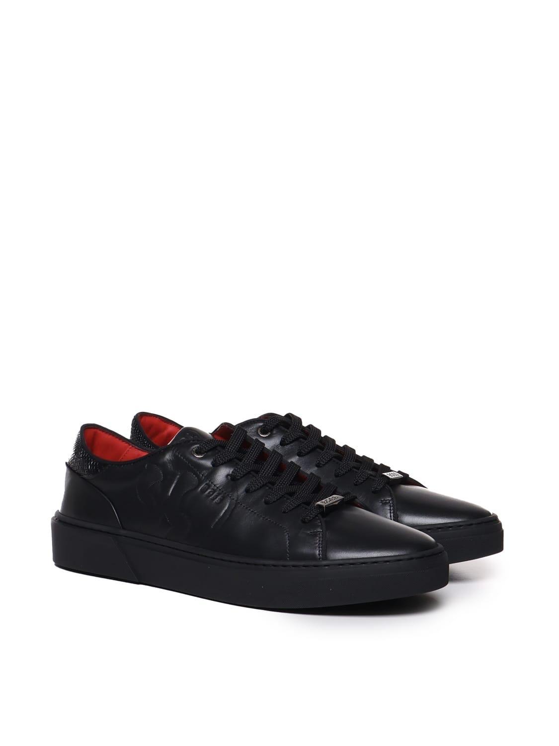 HUGO BOSS Leather Lace-up Sneakers Com Special Embossed Graphic In Black Product Image