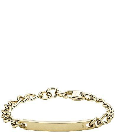 Fossil Mens Gold Tone Plaque Link Bracelet Product Image