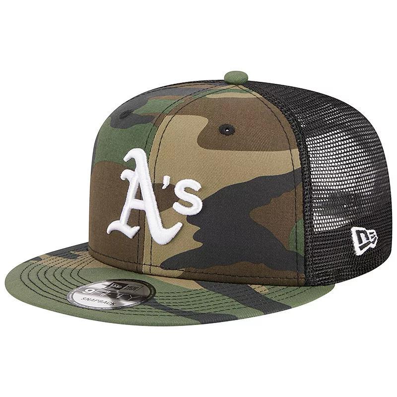 Mens New Era Camo Oakland Athletics Woodland Camo Trucker 9FIFTY Snapback Hat Product Image