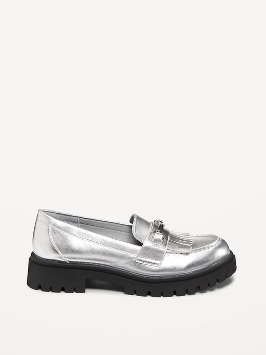 Faux Leather Chunky Heel Loafers Product Image