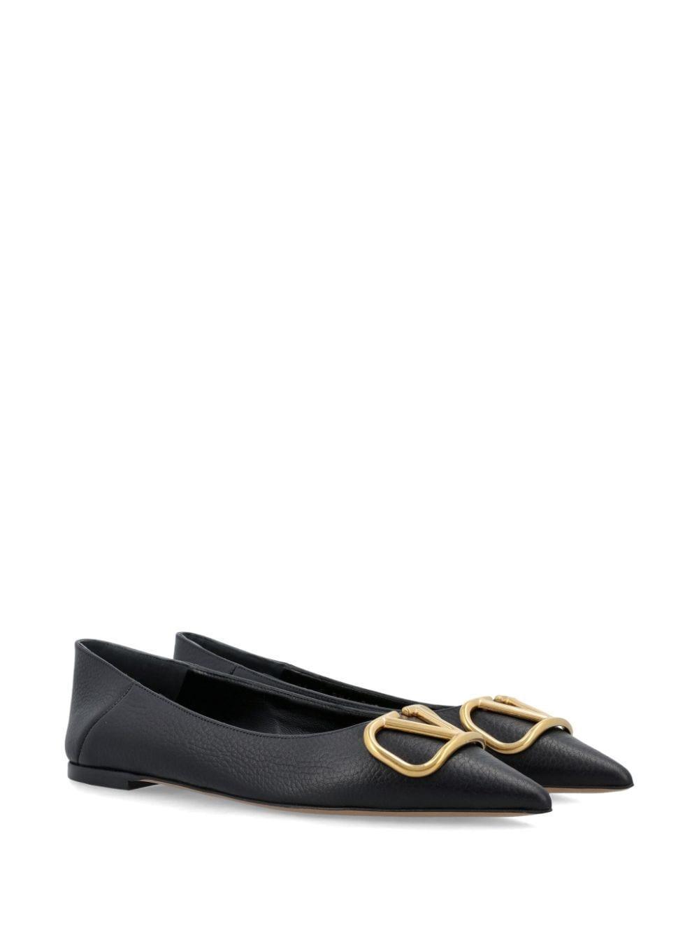 Valentino Vlogo Pointed Toe Ballerina Shoes In Black Product Image