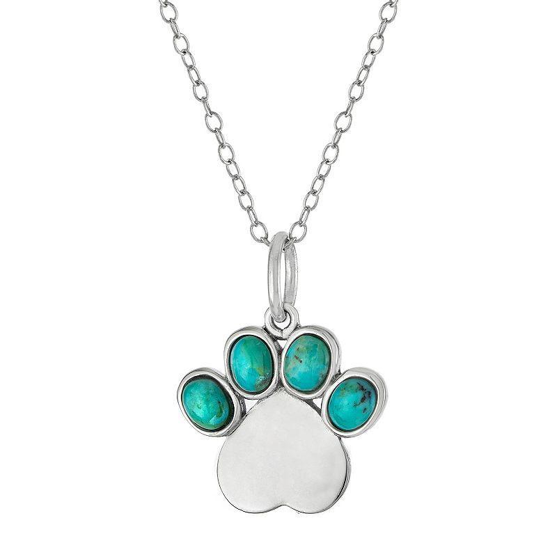 Infinity Silver Sterling Silver Enhanced Turquoise Paw Print Pendant Necklace Product Image