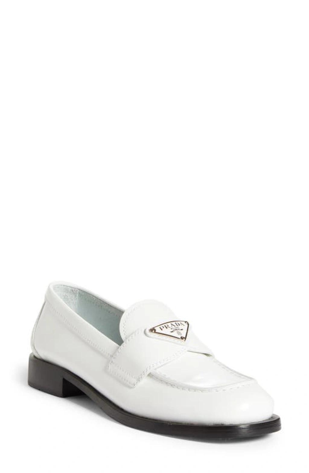 Calfskin Logo Flat Loafers In White Product Image