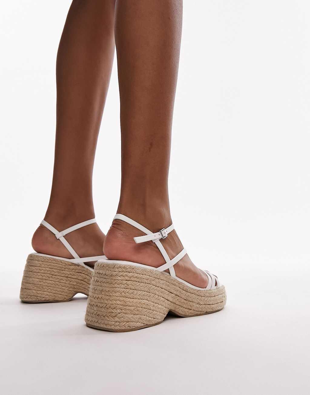 Topshop Wide Fit Jess espadrille wedges in white Product Image