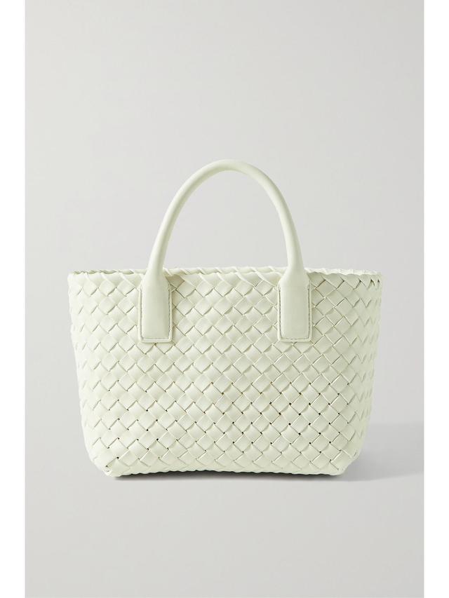 Cabas Mini Intrecciato Leather Tote In White Product Image