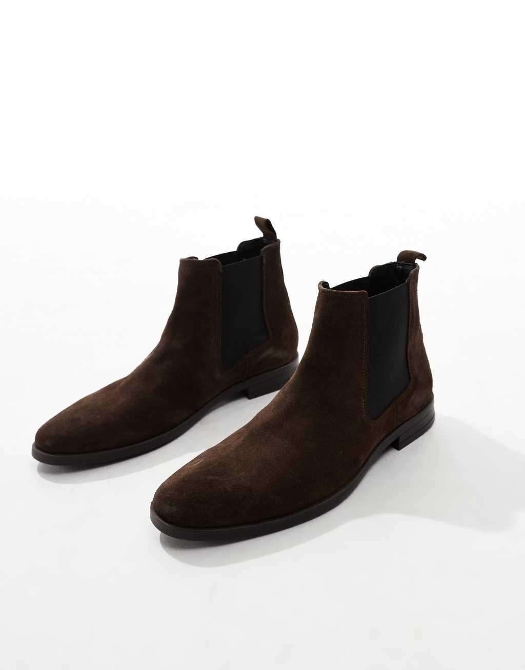 ASOS DESIGN chelsea boots in brown suede Product Image