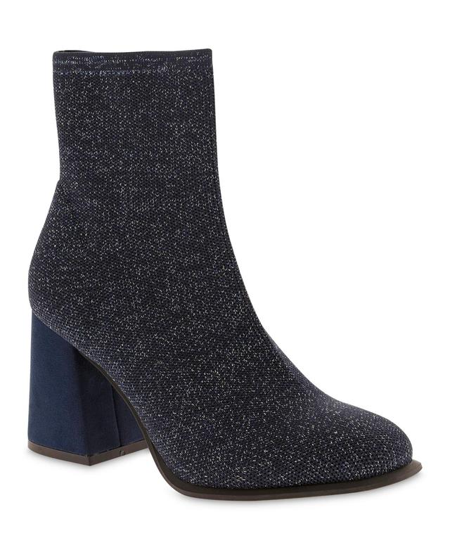 Mia Womens Piana Block Heel Knit Sock Booties - Navy Product Image