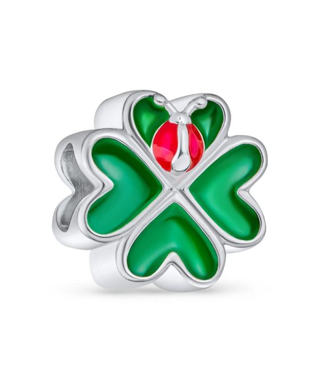 Bling Jewelry Good Luck Lucky 3D Red Lady Bug Irish Shamrock Enamel Green Heart Clover Charm Bead For Women Sterling Silver Fits European Bracelet - R Product Image