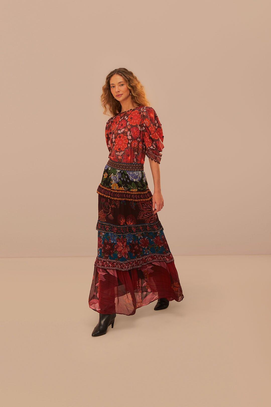 Floral Mix Ruffle Maxi Skirt Product Image