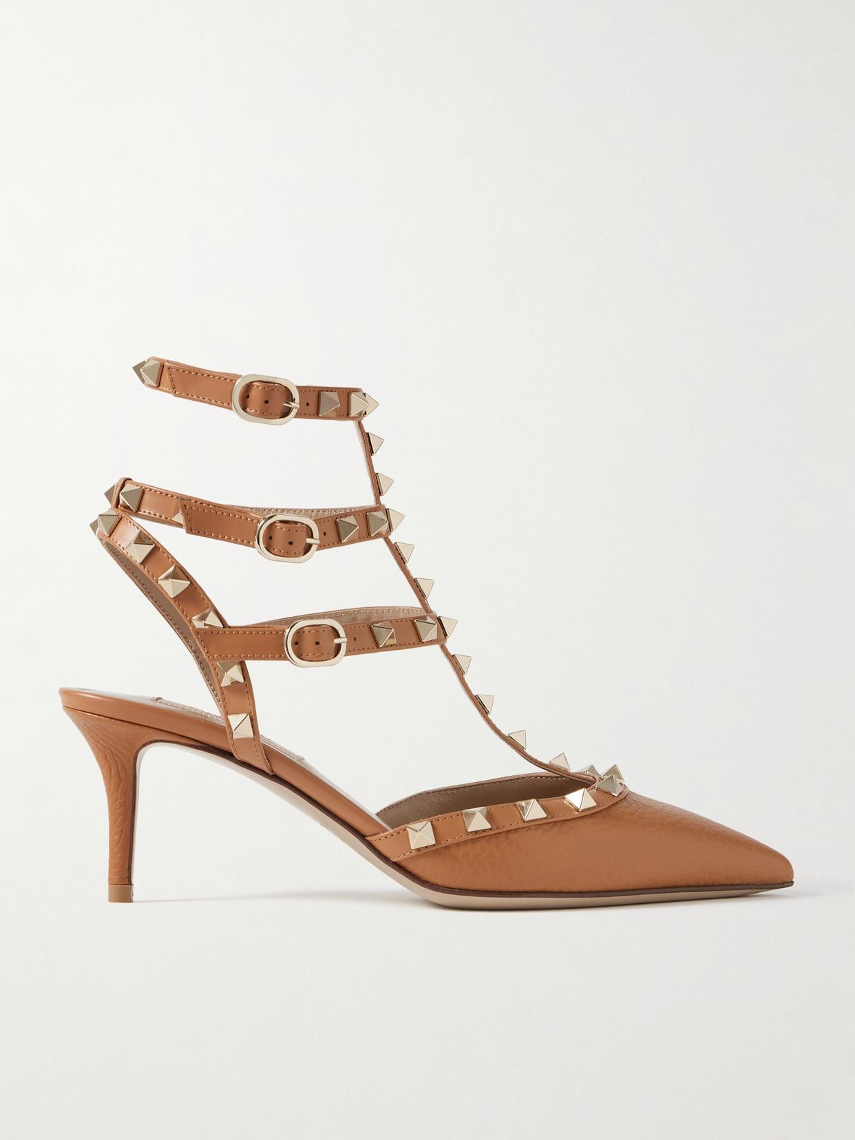 VALENTINO GARAVANI Rockstud 65 Leather Pumps In Brown Product Image