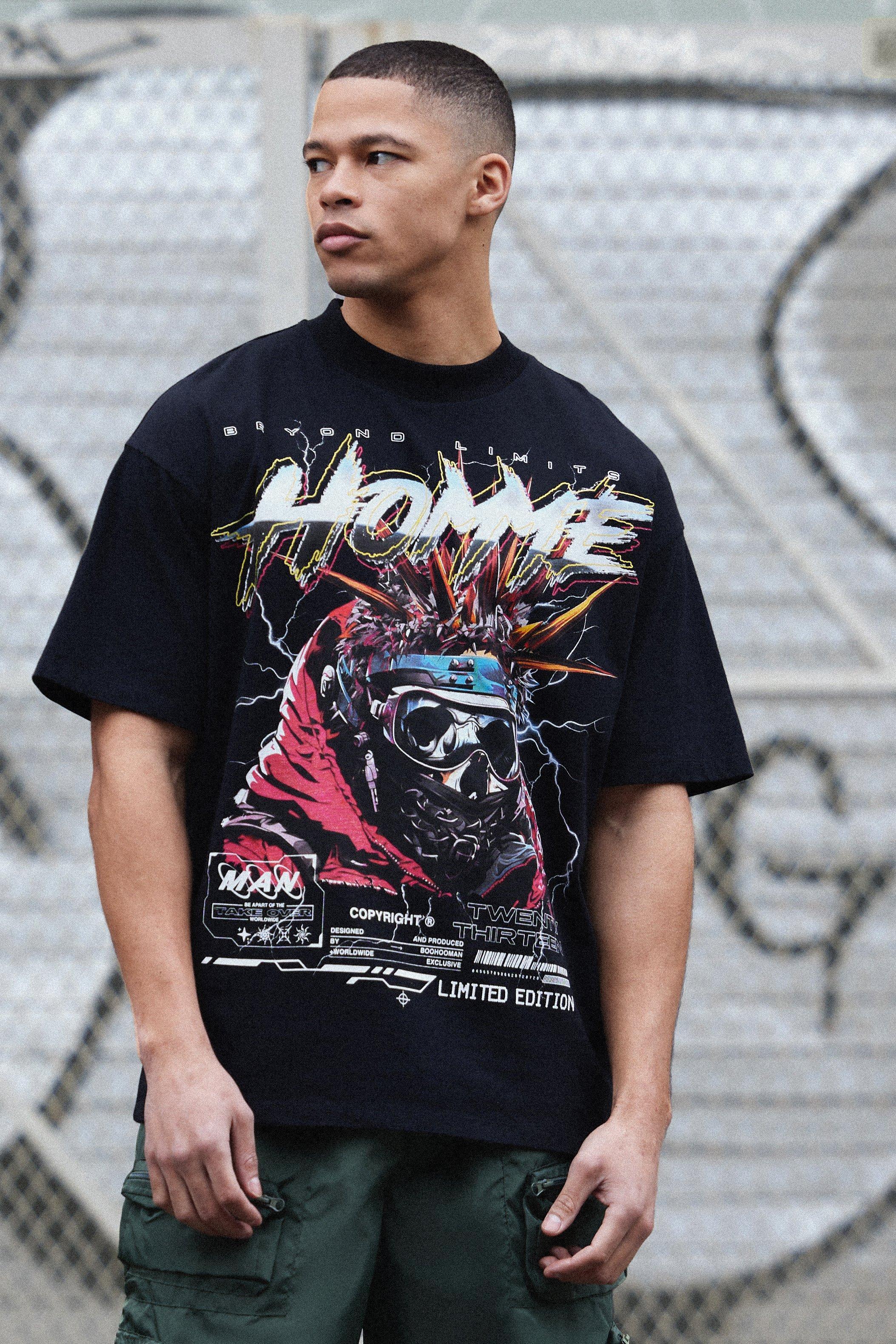 Oversized Homme Skull Graphic Heavyweight T-shirt | boohooMAN USA Product Image