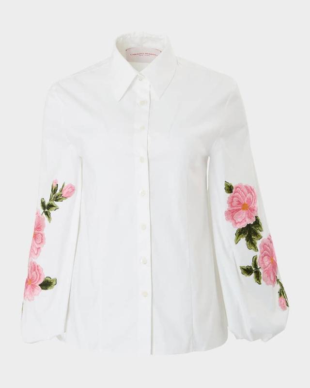 Floral Puff-Sleeve Button Down Blouse Product Image