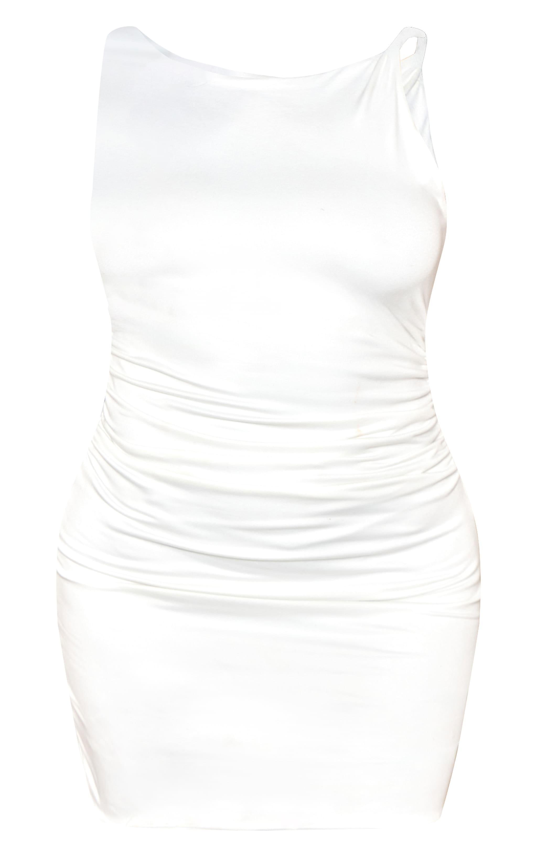 Plus White Double Contour Twist Strap Ruched Bodycon Dress Product Image