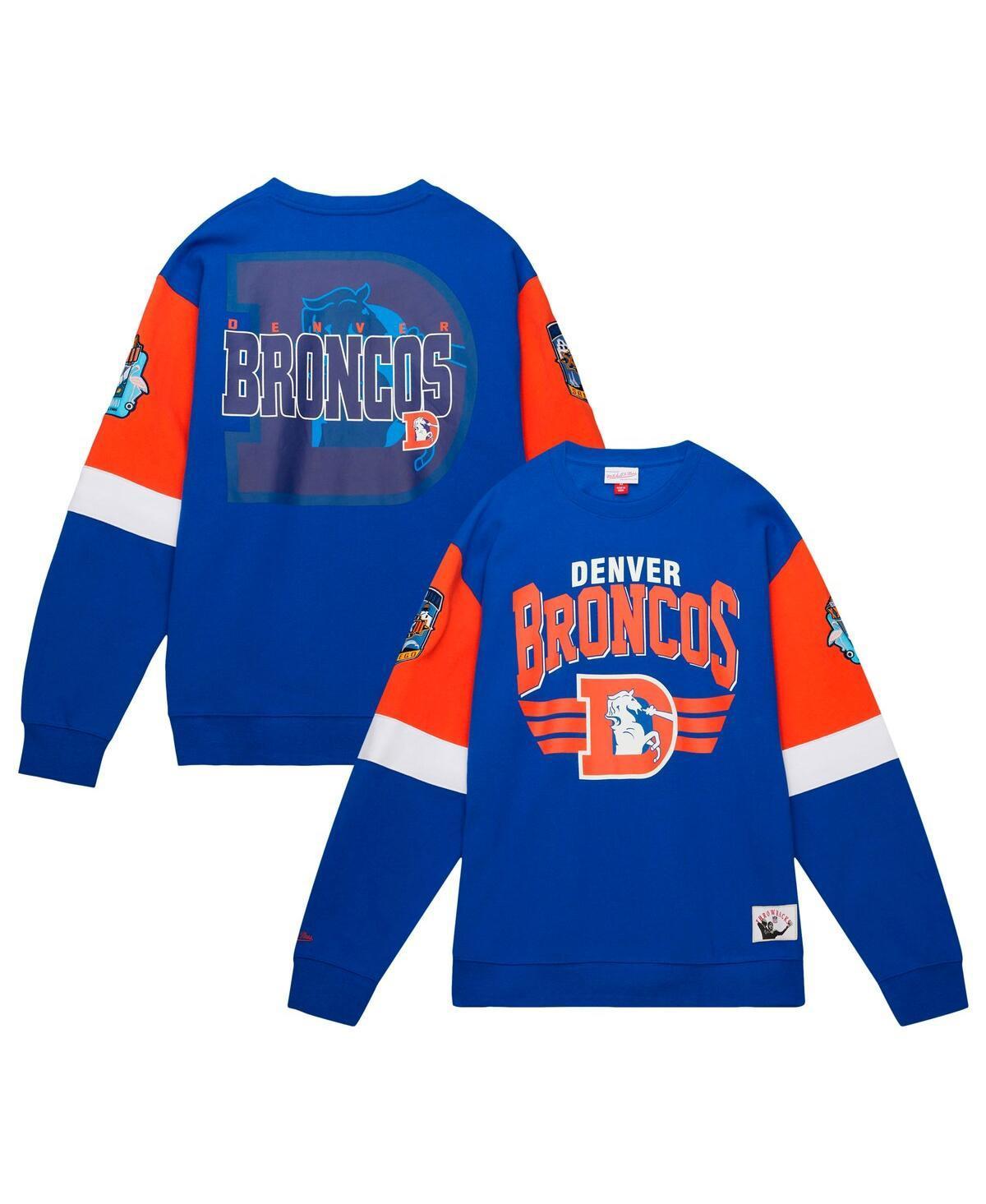 Mens Mitchell & Ness Royal Denver Broncos Gridiron Classics Allover 3.0 Pullover Sweatshirt Product Image