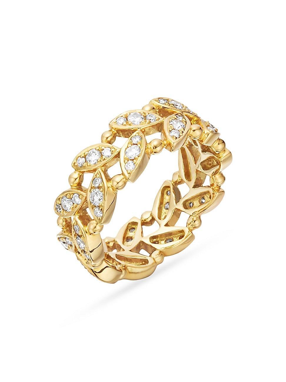 Womens Foglia 18K Yellow Gold & Diamond Ring Product Image