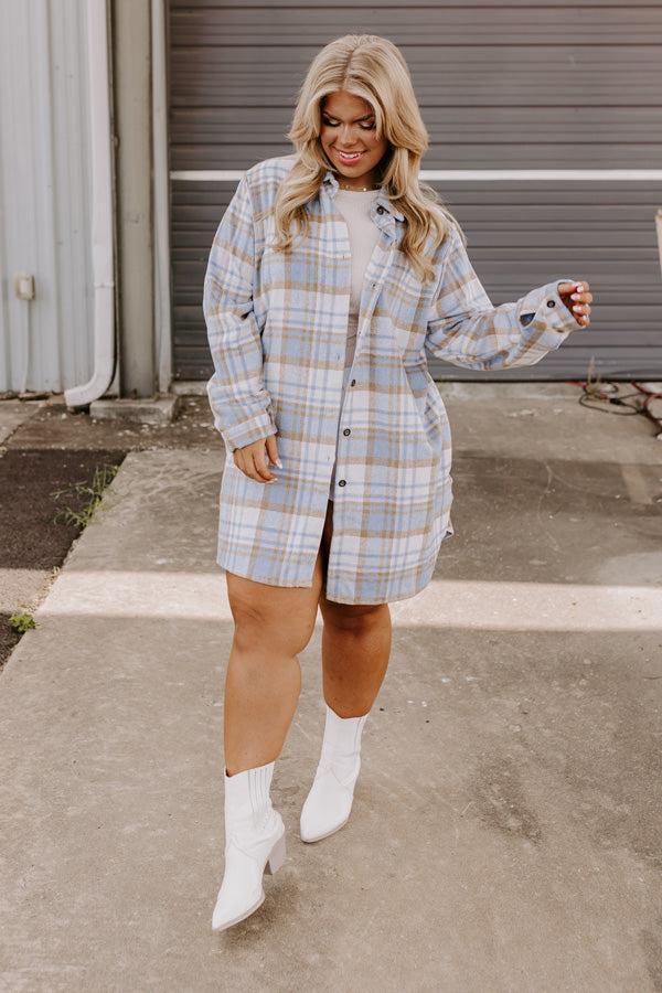 Touch Of Fall Plaid Tunic Dress In Sky Blue Curves Product Image