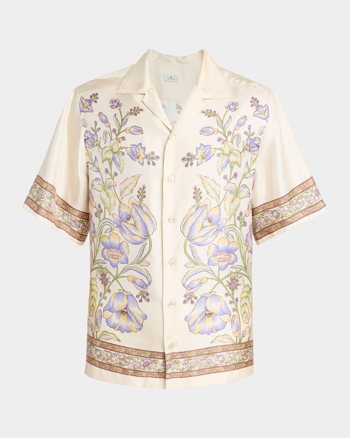 Mens Floral Silk Bowling Shirt Product Image