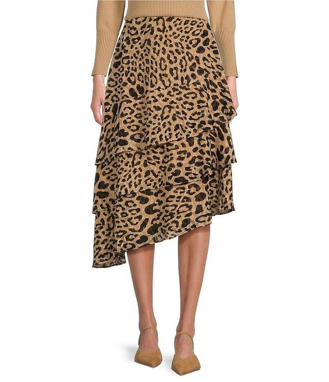 Sugarlips Leopard Asymmetrical Hem Midi Skirt Product Image