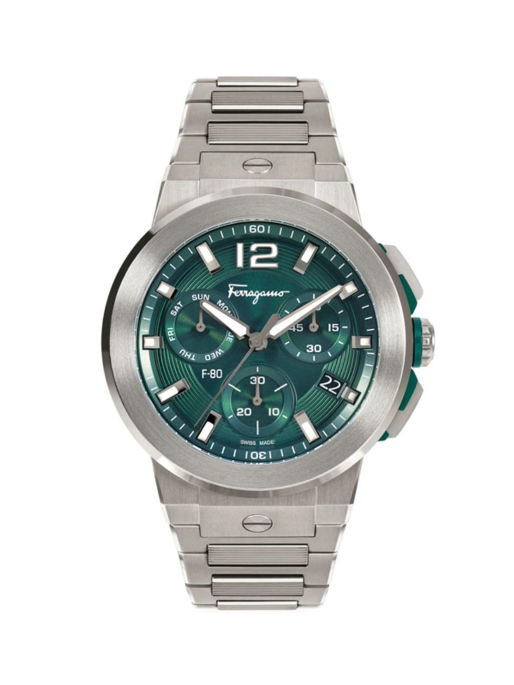 FERRAGAMO Men's F-80 Titanium Tech Chronograph Bracelet Watch In Teal Product Image