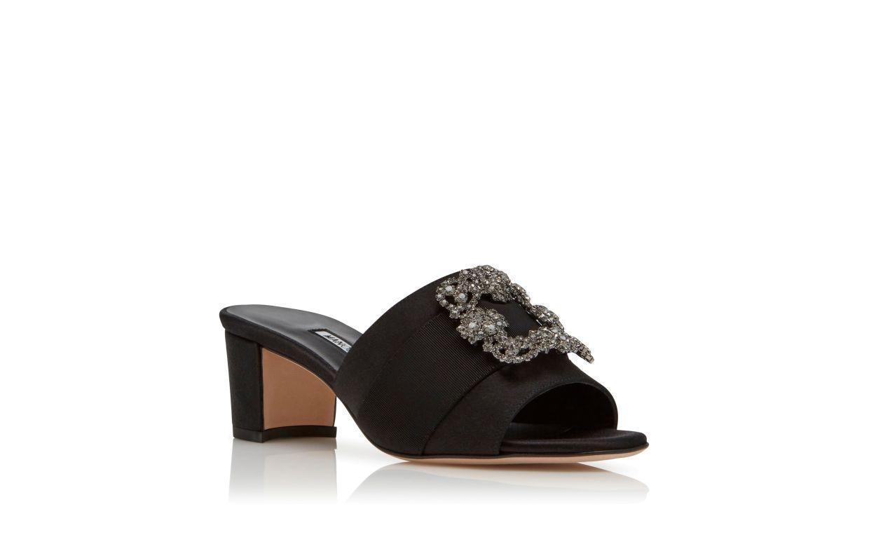 MARTANEW Black Satin Jewel Buckle Mules Product Image