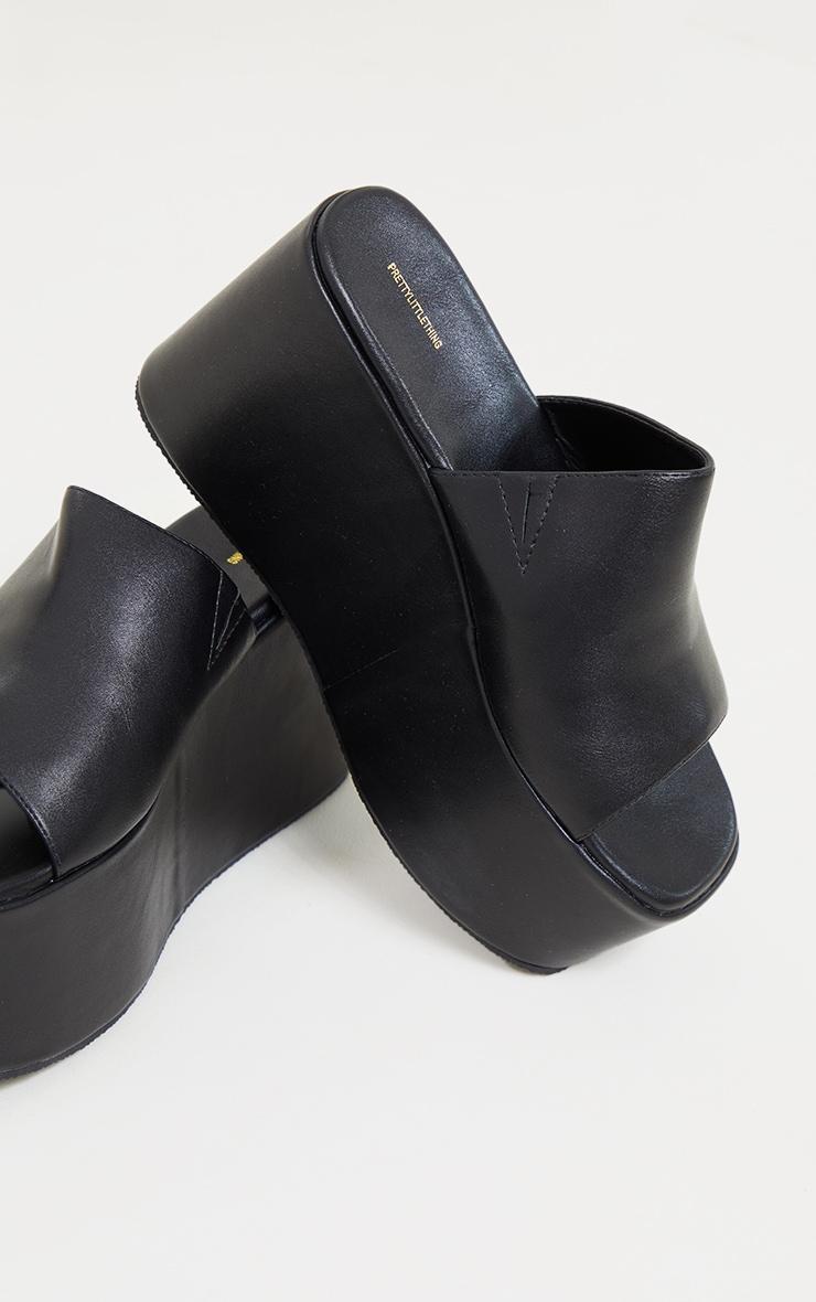 Black PU Square Toe Platform Mules Product Image