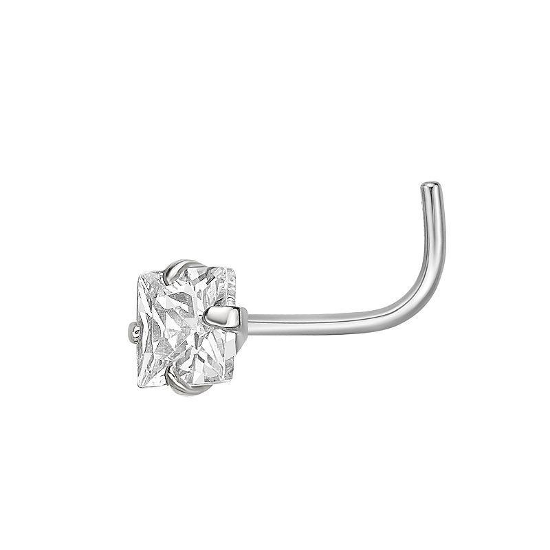 Lila Moon 14k Gold Cubic Zirconia Curved Nose Ring Stud, Womens, White Product Image