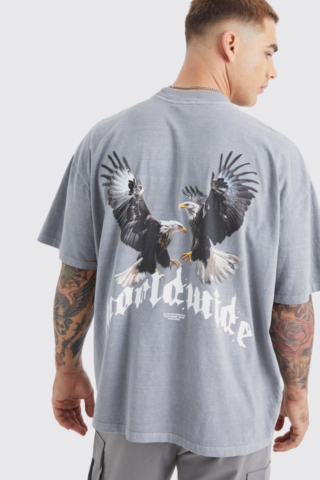 Washed Oversized Extended Neck Eagle Graphic T-shirt | boohooMAN USA Product Image