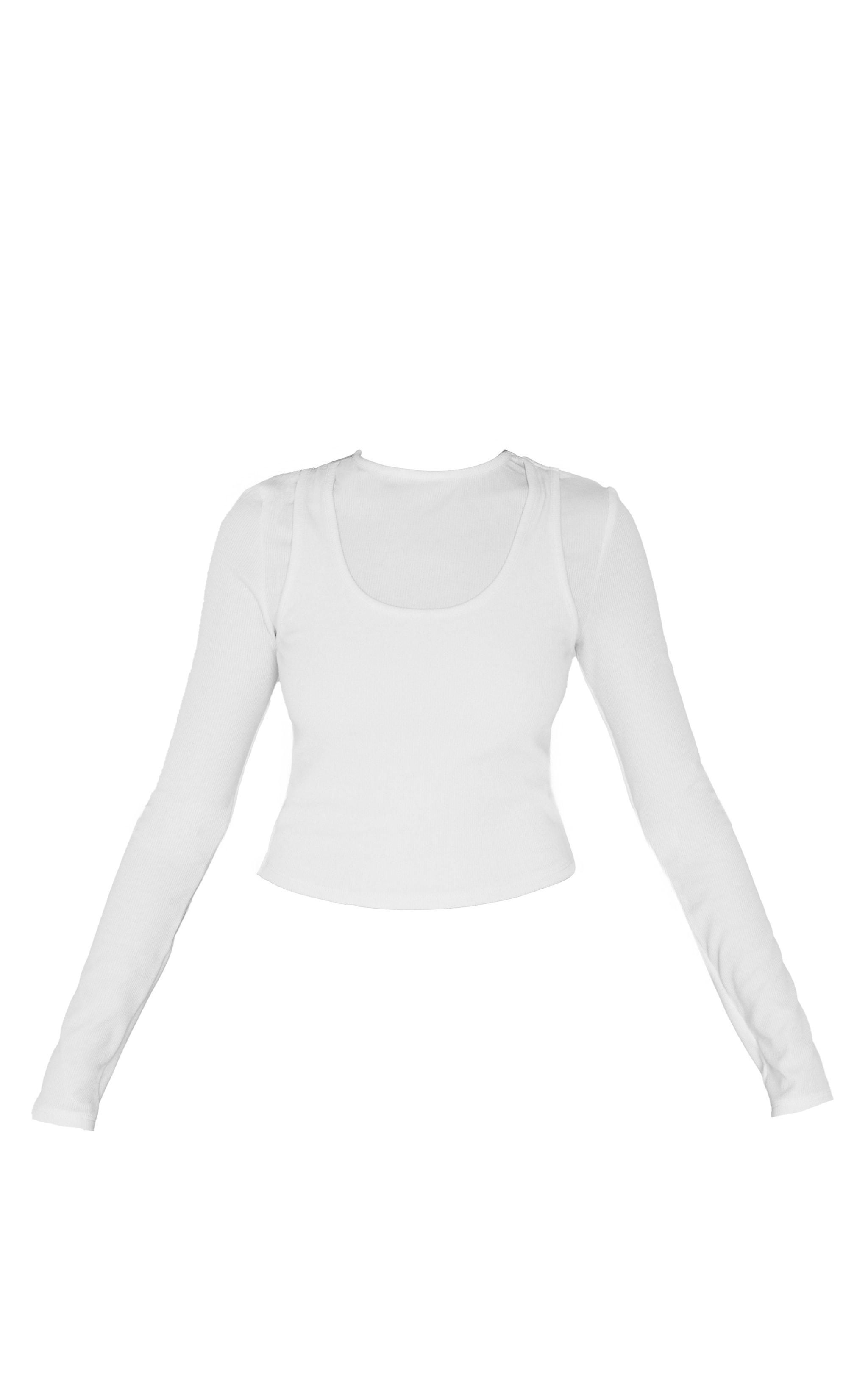 Cream Ribbed Double Layer Detail Long Sleeve Top Product Image