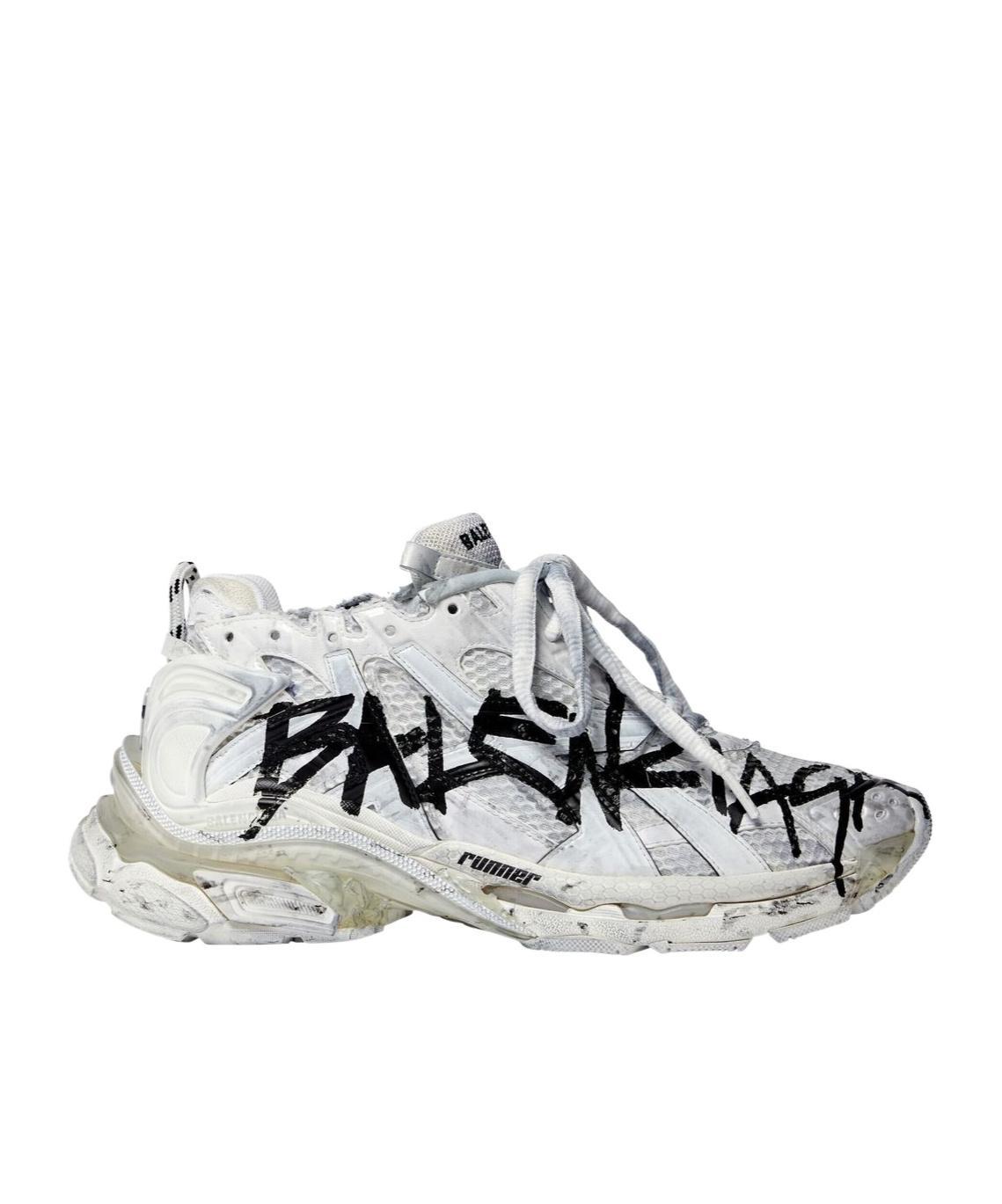 BALENCIAGA White Graffiti Runner Low Top Sneakers Product Image