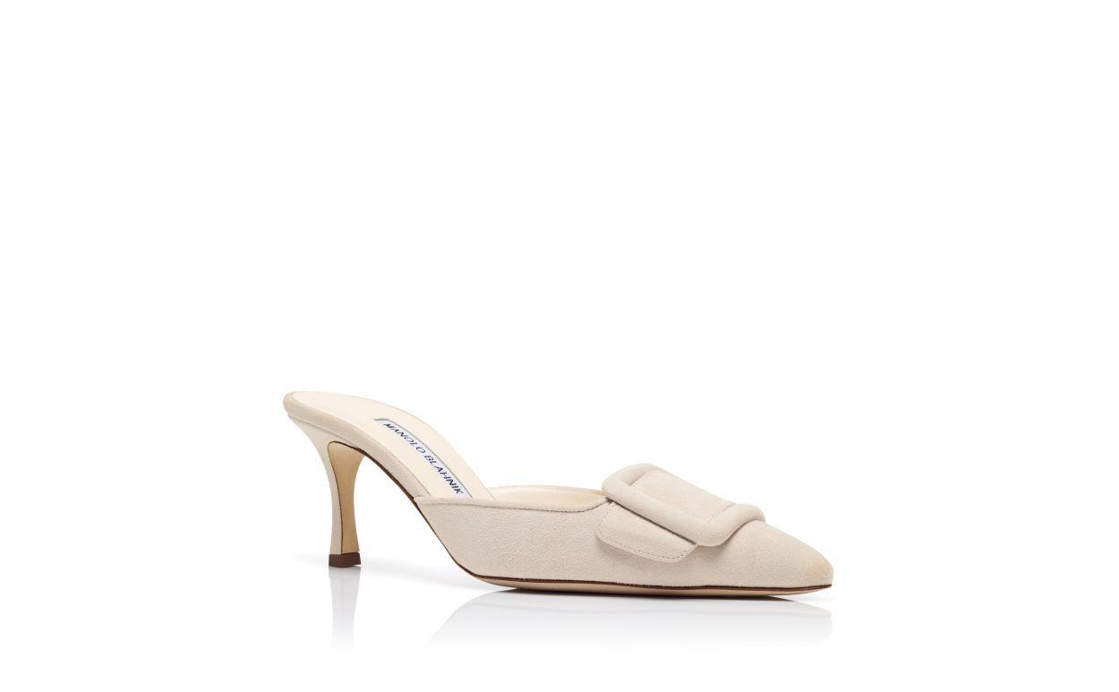 MAYSALE 70 Light Cream Suede Buckle Detail Mules Product Image