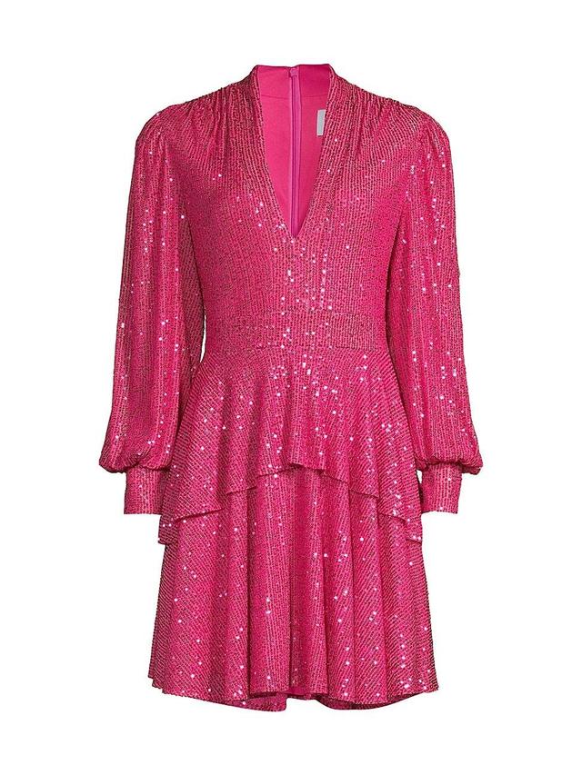 Womens Sequined Long-Sleeve Tiered Minidress Product Image