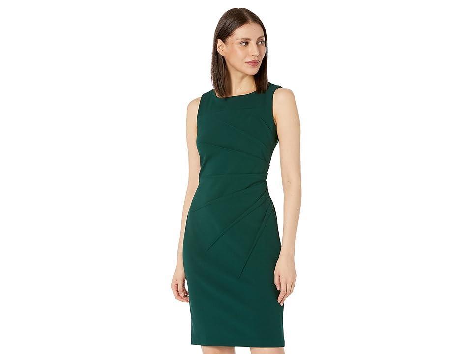 Calvin Klein Sideburst Boat Neck Sleeveless Ruched Pencil Dress Product Image