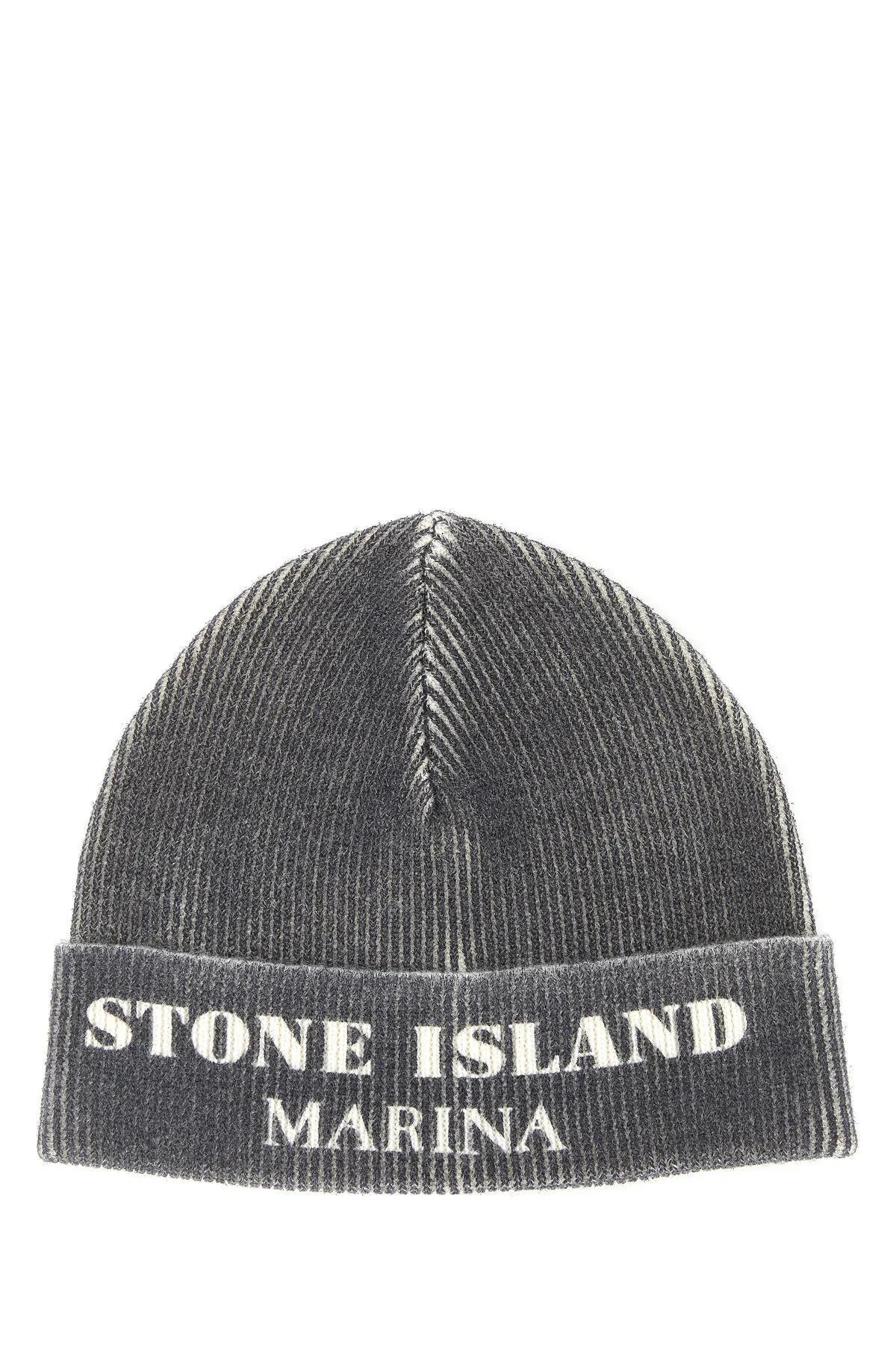 Dark Grey Wool And Polyester Beanie In Blue Product Image