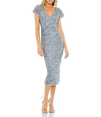 Womens Sequin Faux Wrap Cocktail Dress Product Image