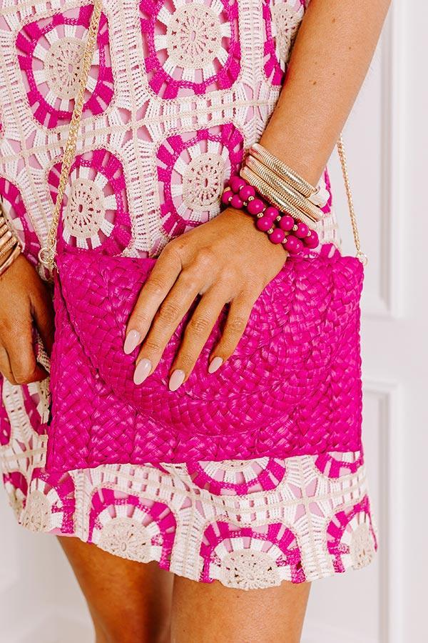 Sunny Refresh Woven Clutch in Hot Pink Product Image