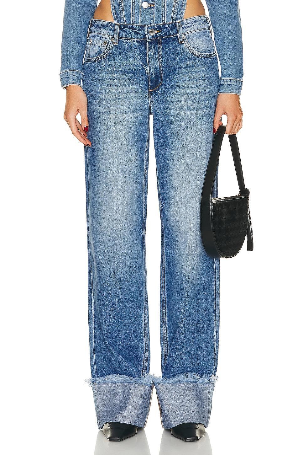 SER.O.YA Marcot Cuffed Wide Leg in River - Blue. Size 29 (also in 31). Product Image