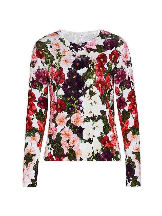 Oscar de la Renta Hollyhock Print Cotton Blend Cardigan Product Image