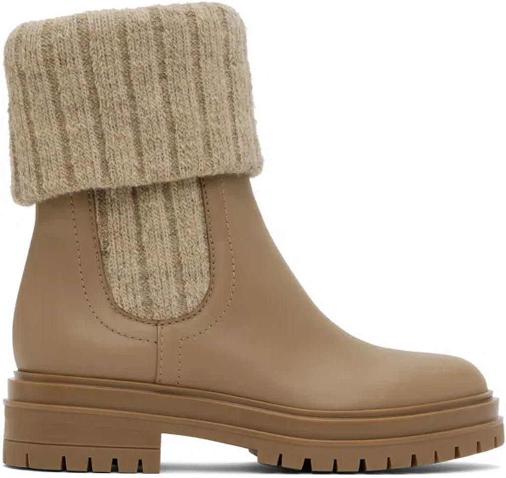 GIANVITO ROSSI Chalet Leather And Ribbed-knit Ankle Boots In Beige product image