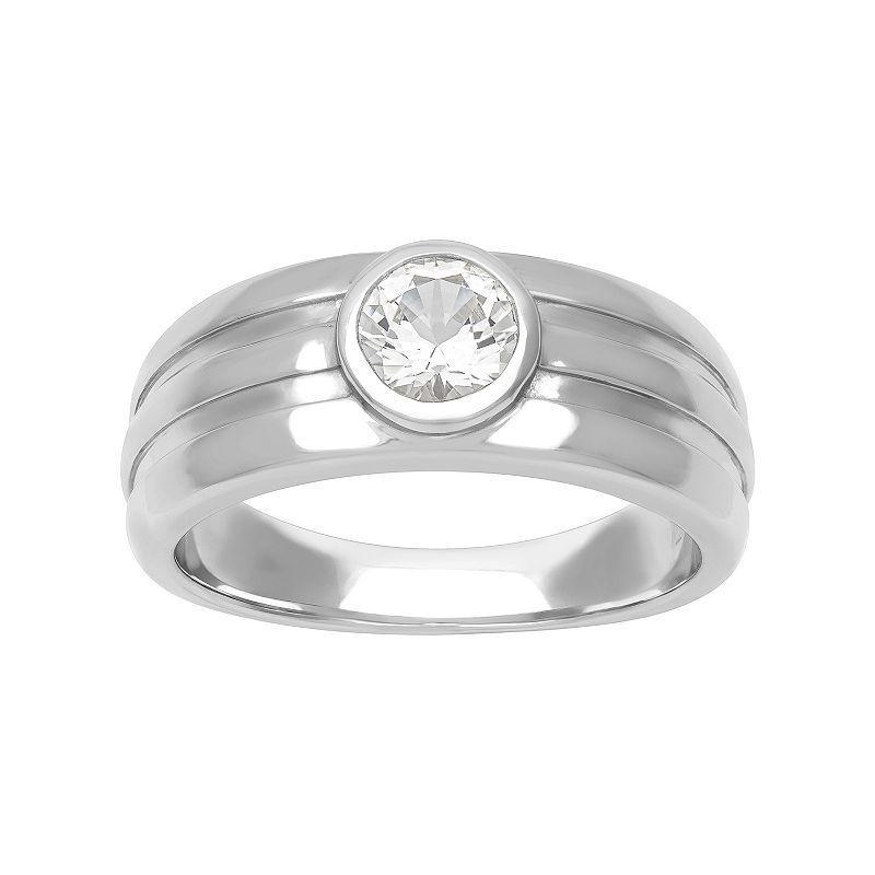 Mens AXL Sterling Silver Lab-Created White Sapphire Solitaire Ring Product Image