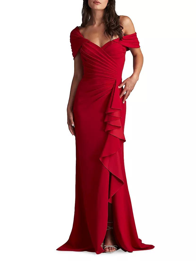 One-Shoulder V-Neck Crepe Gown Product Image