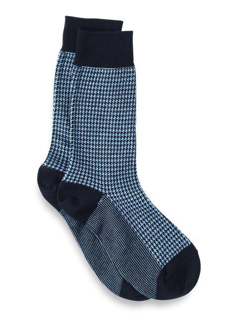 Houndstooth Cotton Blend Sock - Navy Product Image