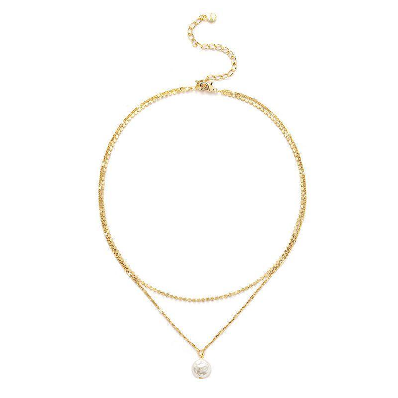 Roman 14k Gold Plated Glass Simulated Baroque Pearl Link Chain Double-Strand Necklace, Womens Gold Tone Product Image