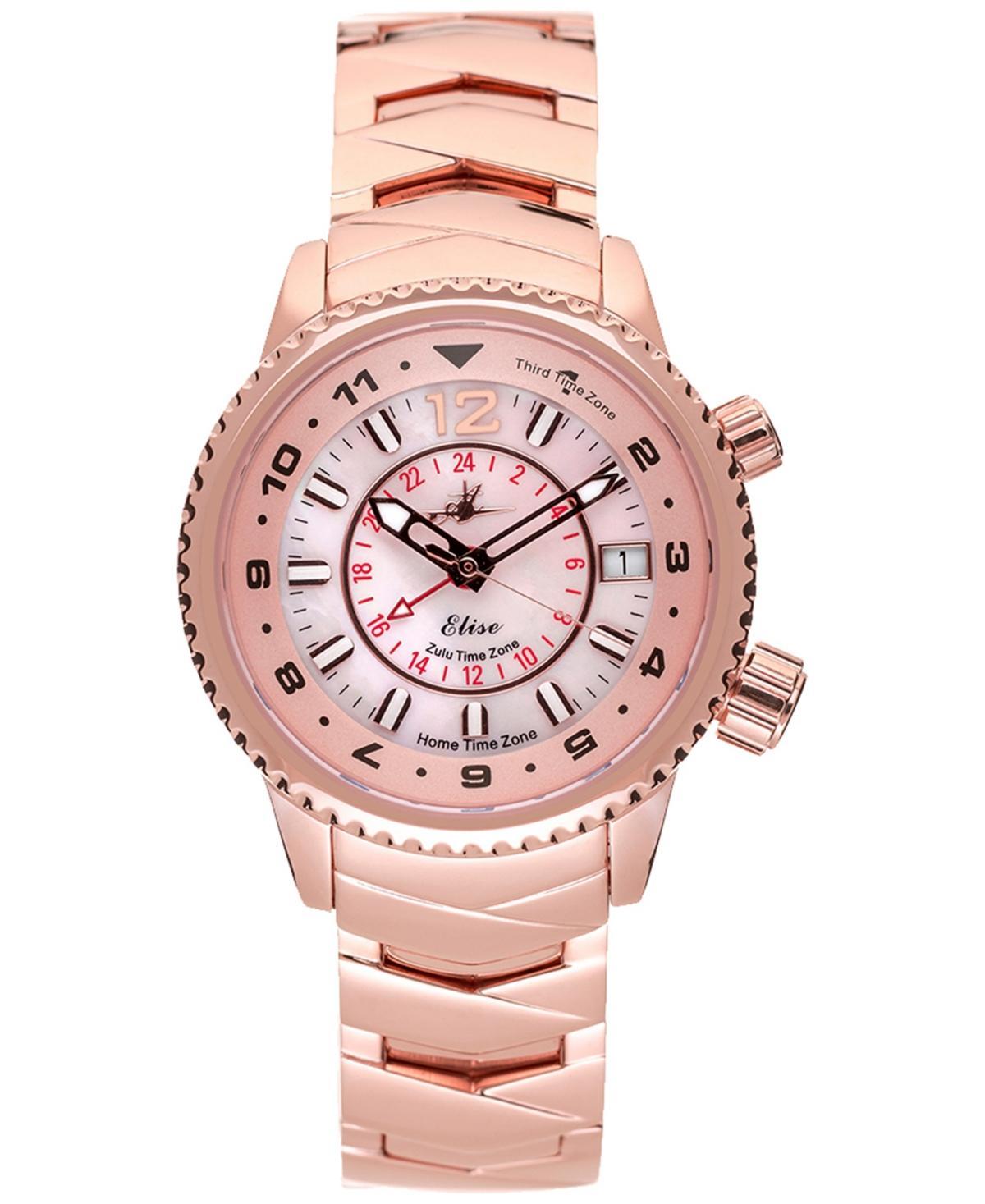 Abingdon Co. Womens Elise Swiss Tri-Time Rose Gold-Tone Ion-Plated Stainless Steel Bracelet Watch 33mm Product Image