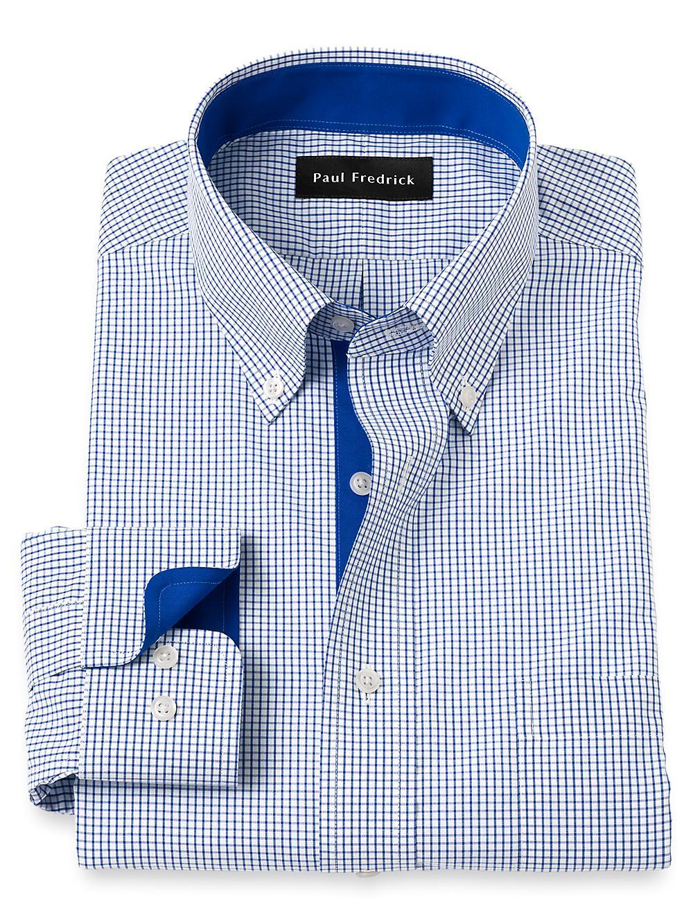 Non-Iron Cotton Check Dress Shirt With Contrast Trim - Navy Product Image