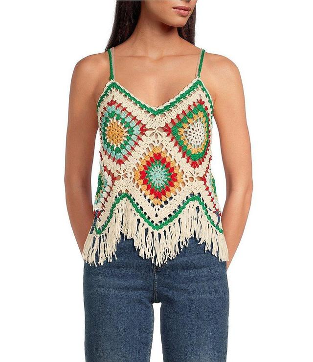 ELAN Crochet Fringe V-Neck Tank Top Product Image