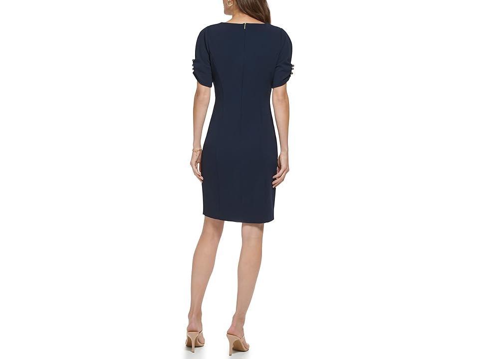 DKNY Puff Sleeve Gunmetal Trim Sheath Dress (Spring Navy) Women's Dress Product Image