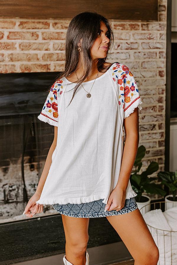 Loving The Sun Embroidered Top In White Product Image