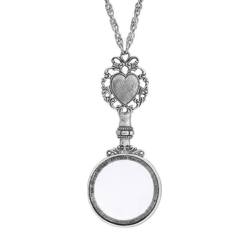 1928 Filigree Heart Magnifying Glass Necklace, Womens, Silver Tone Product Image