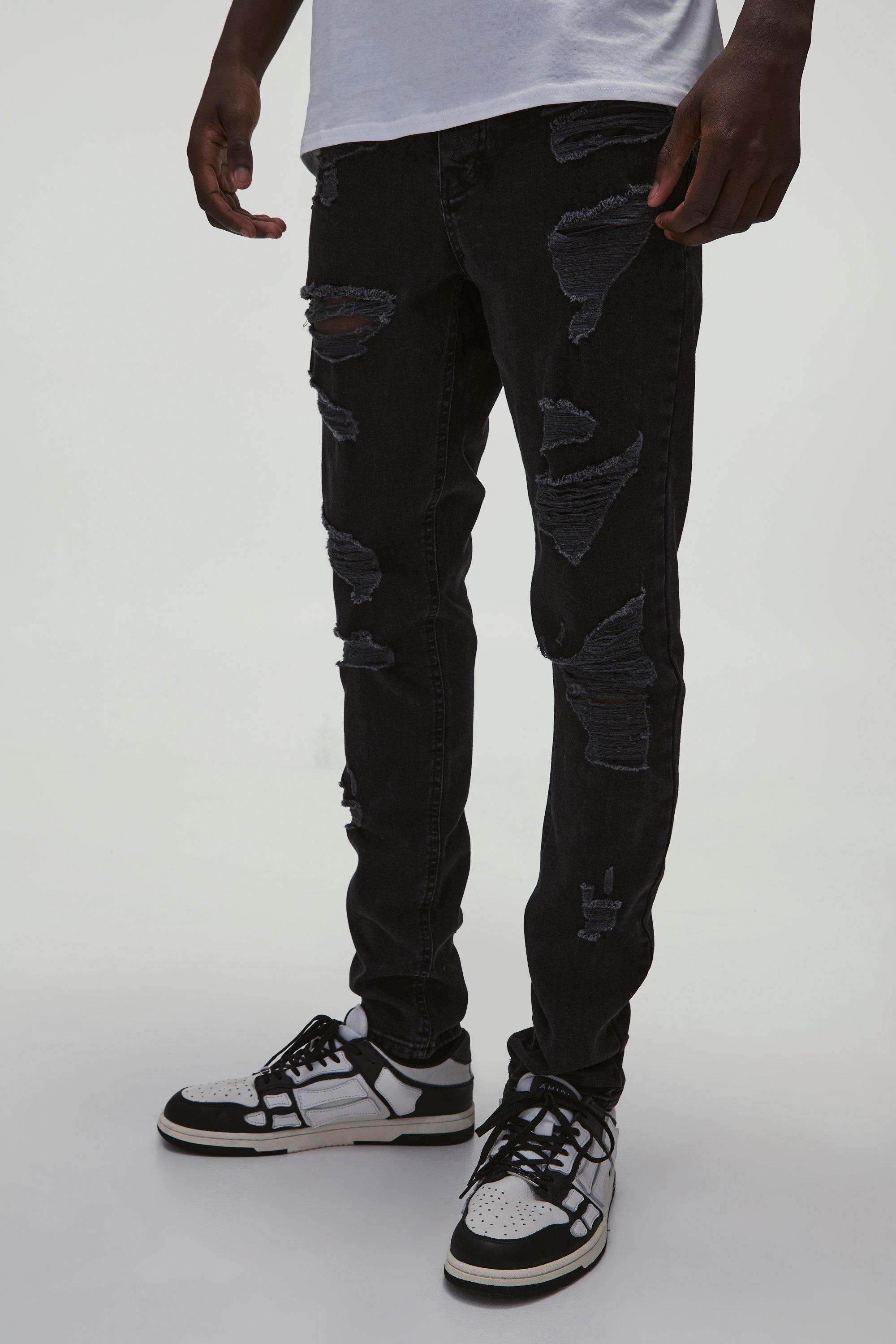 Skinny Stretch All Over Rip Denim Jeans | boohooMAN USA Product Image