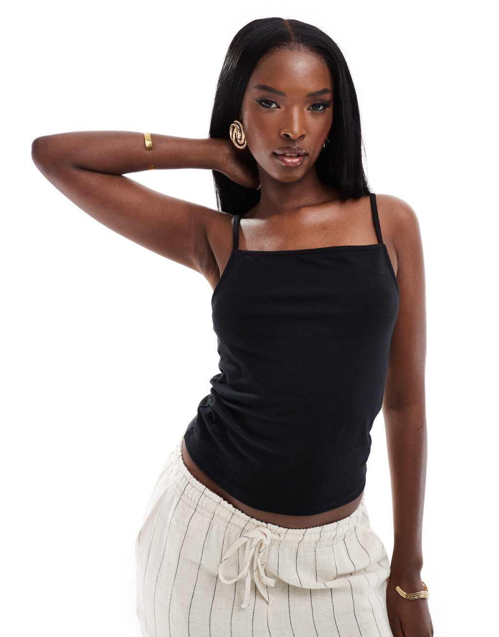 ASOS DESIGN skinny cami top in black Product Image